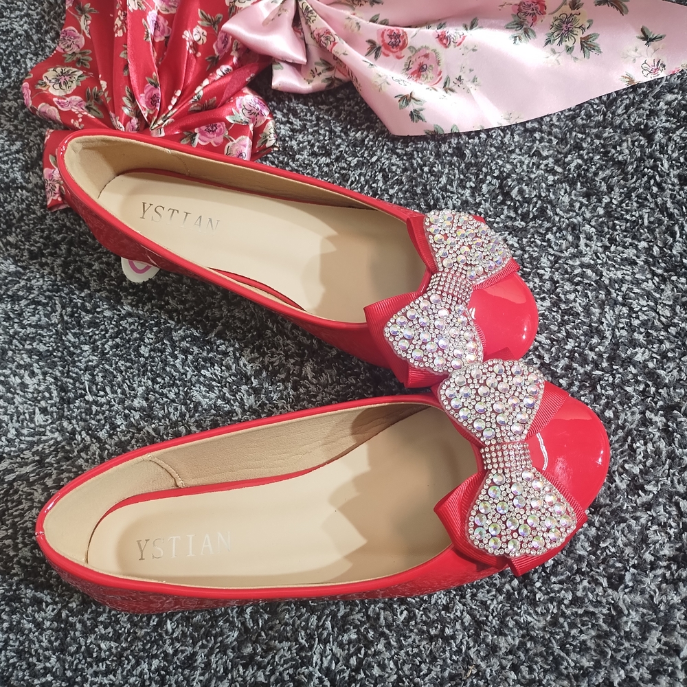 Women's Red Bow Flats